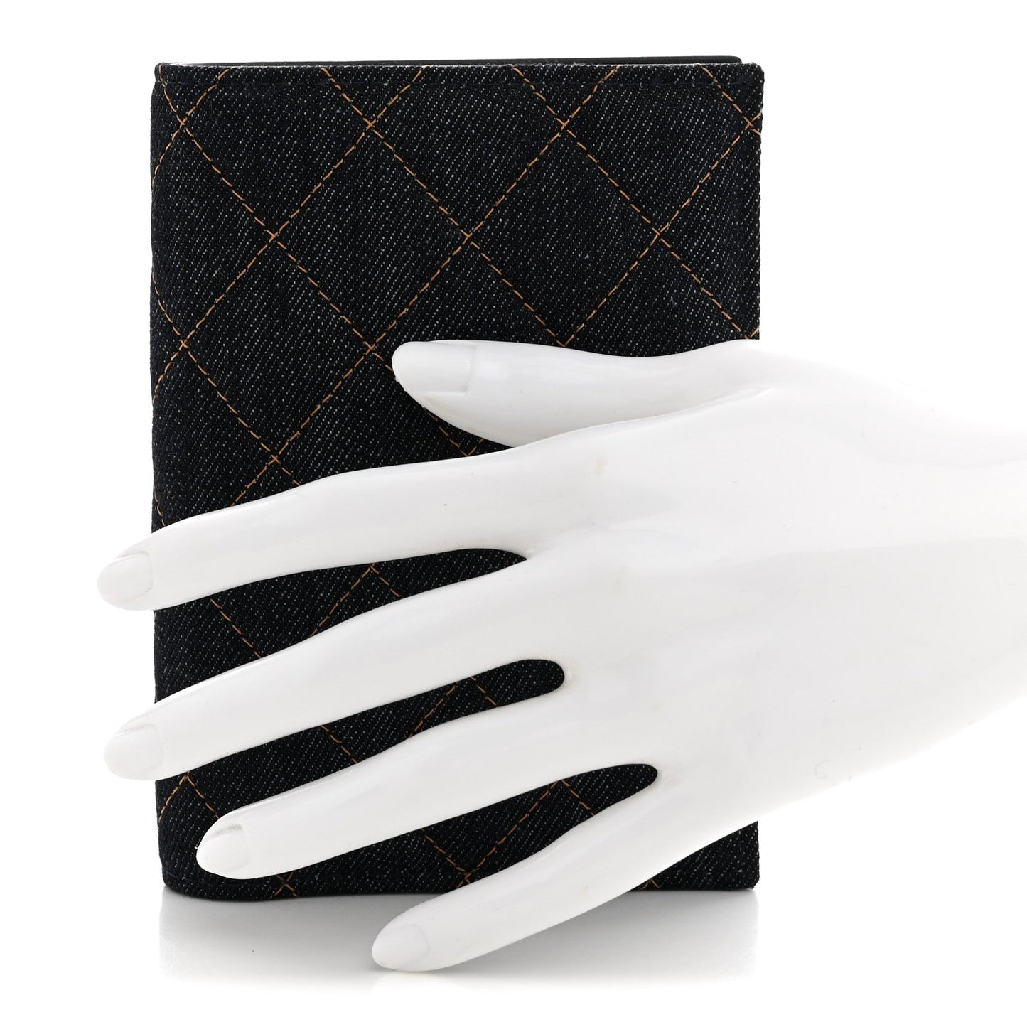 Denim Quilted Passport Holder Dark Blue Orange
