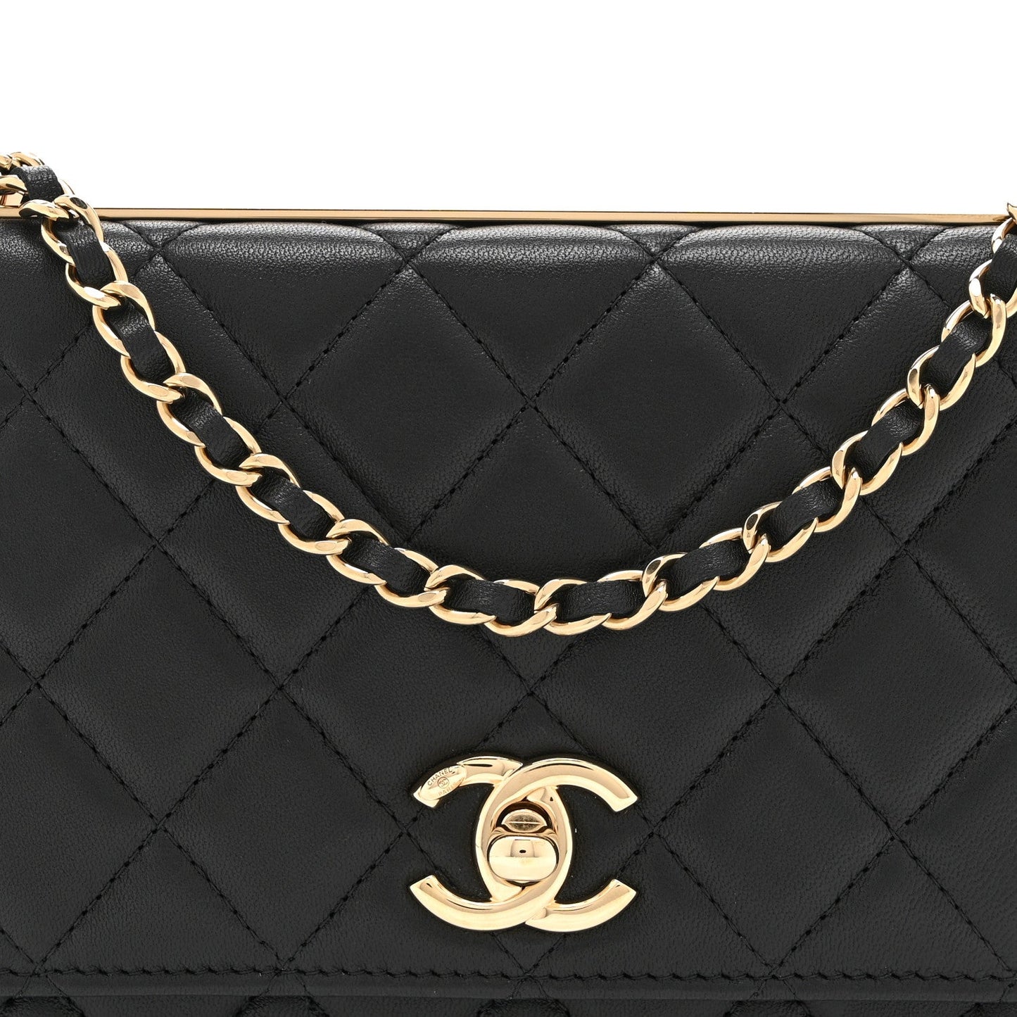 Lambskin Quilted Trendy CC Wallet On Chain WOC Black