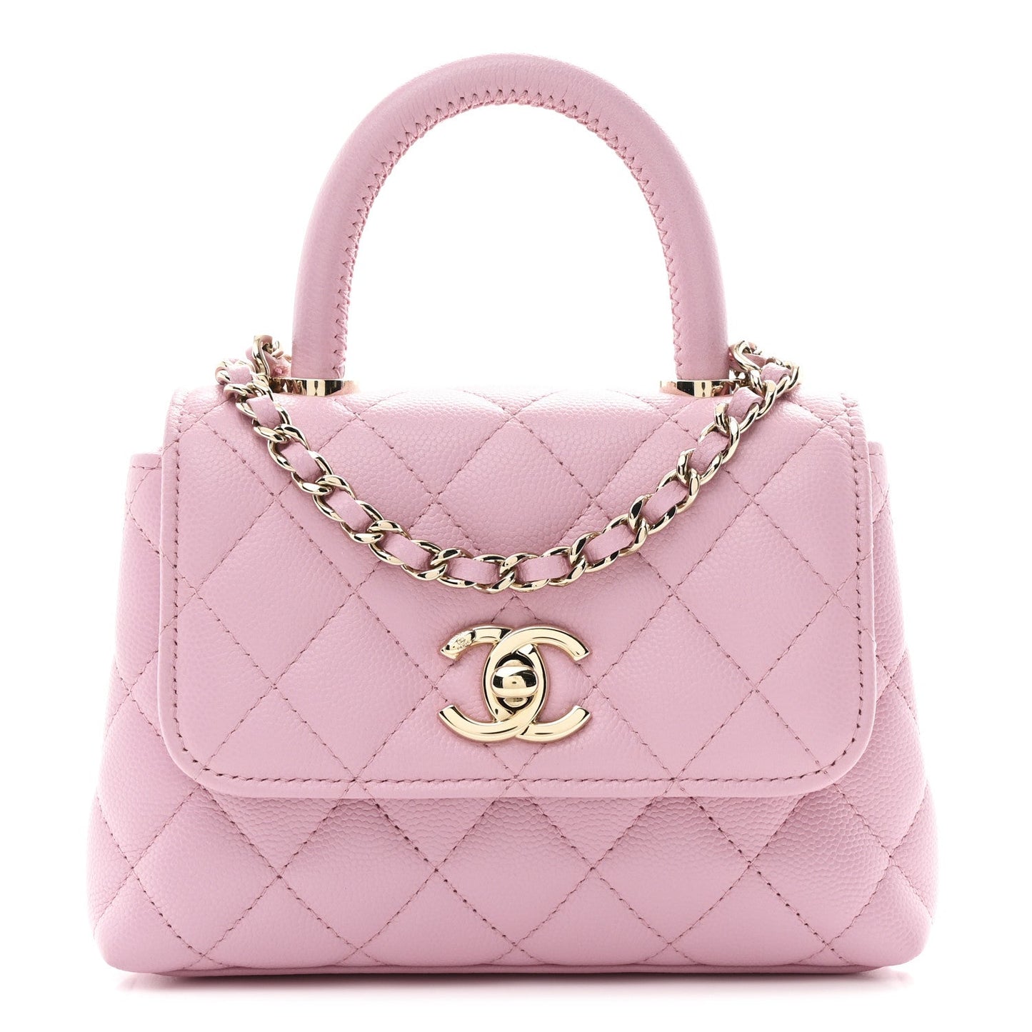 Caviar Quilted Coco Handle Clutch With Chain Pink