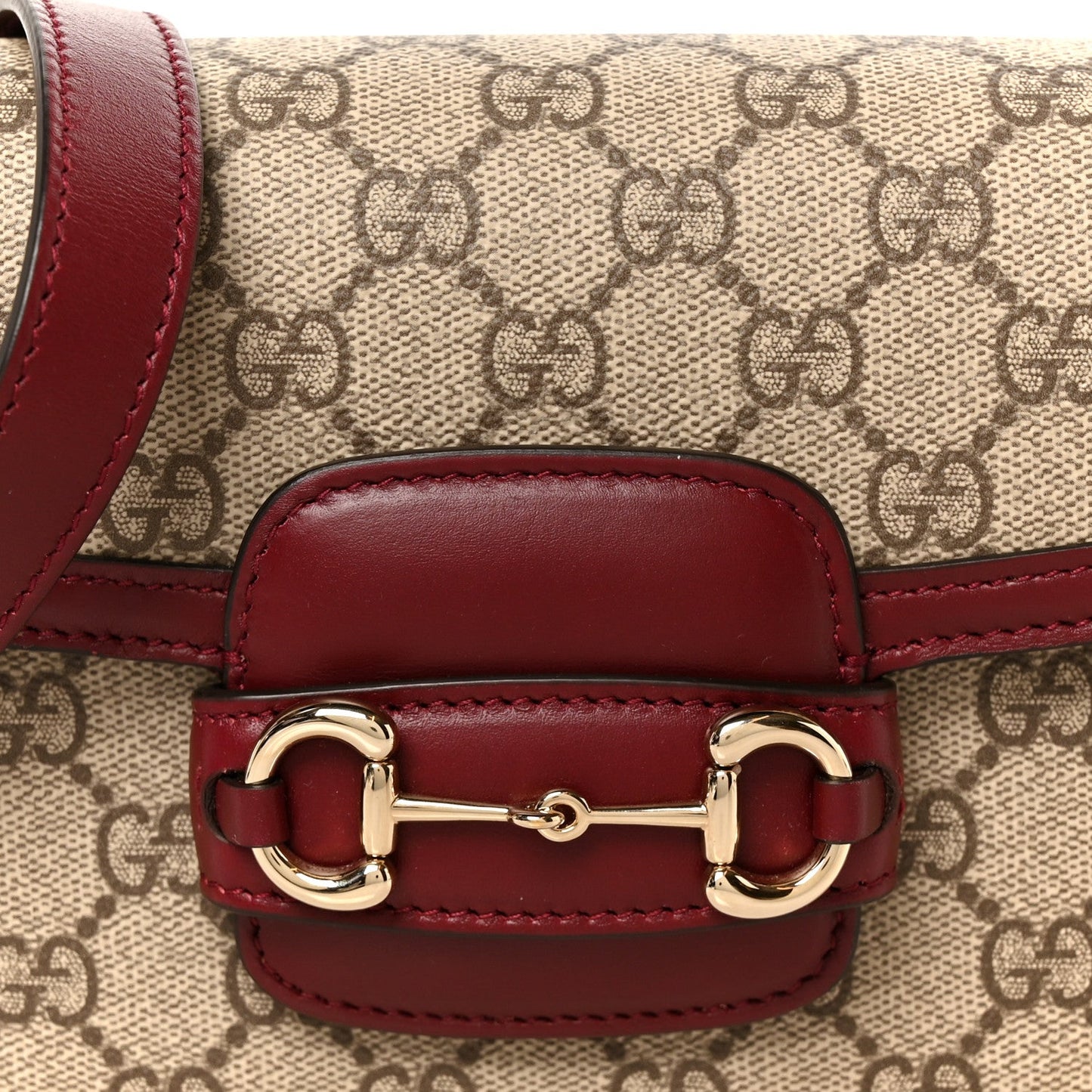 GG Supreme Monogram Horsebit 1955 Soft Small Shoulder Bag Beige Ebony Rosso Ancora