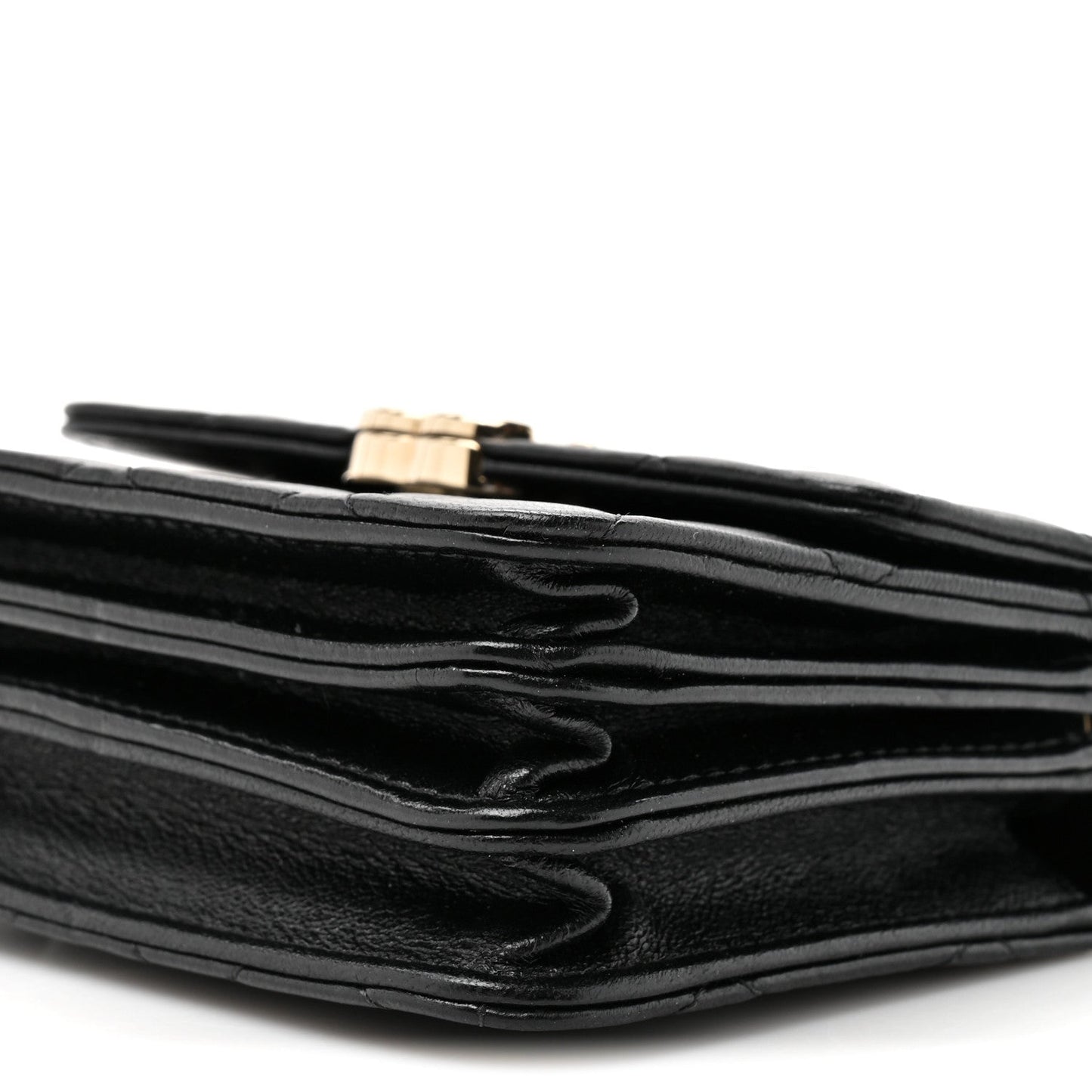 Lambskin Metal Quilted Top Handle Flap Clutch With Chain Black