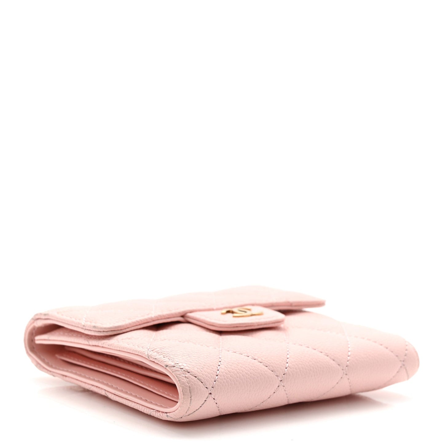 Caviar Quilted Compact Flap Wallet Light Pink