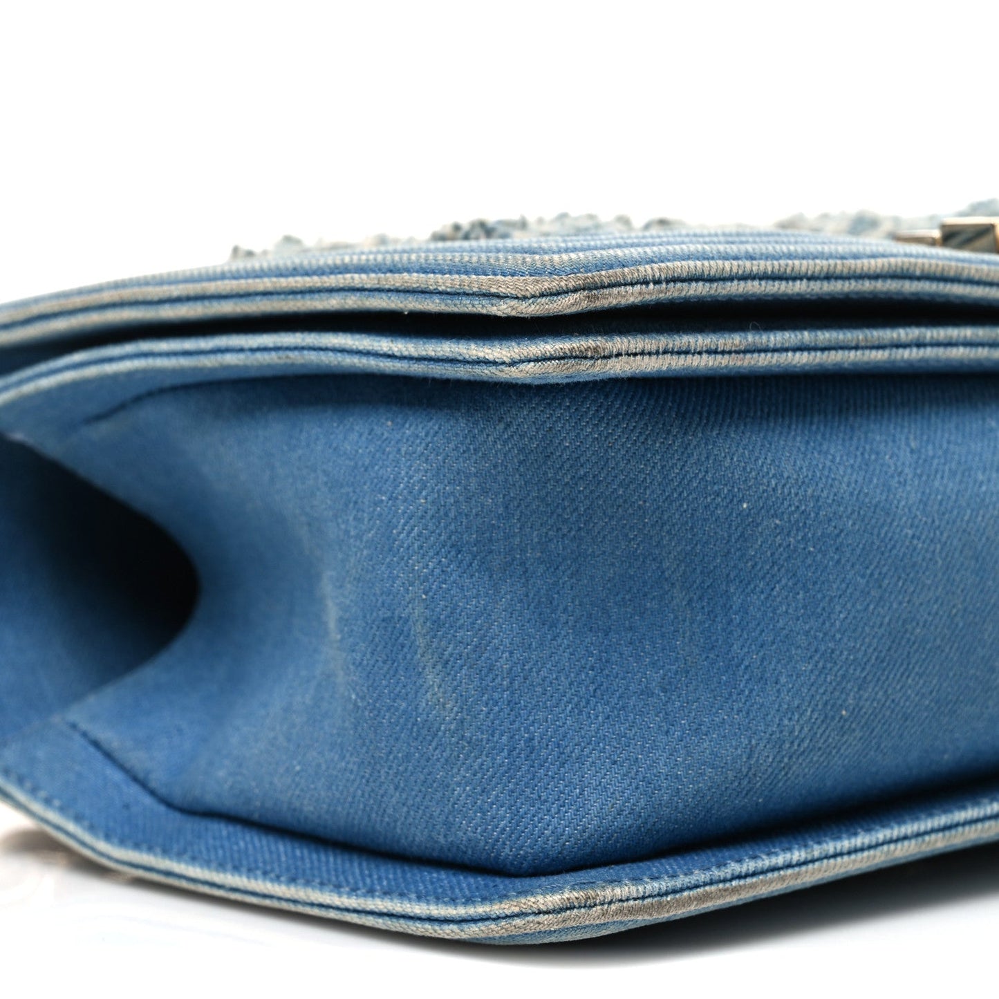 Denim Pleated Medium Boy Flap Light Blue