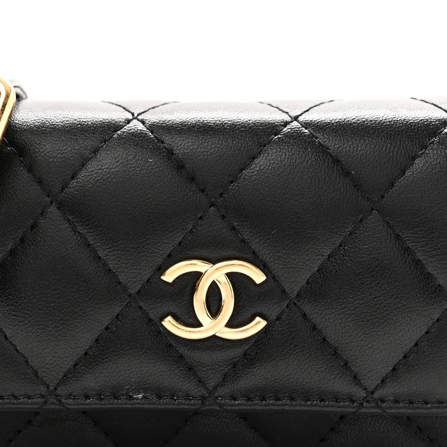 Lambskin Quilted Enamel Mini Belt Bag Black