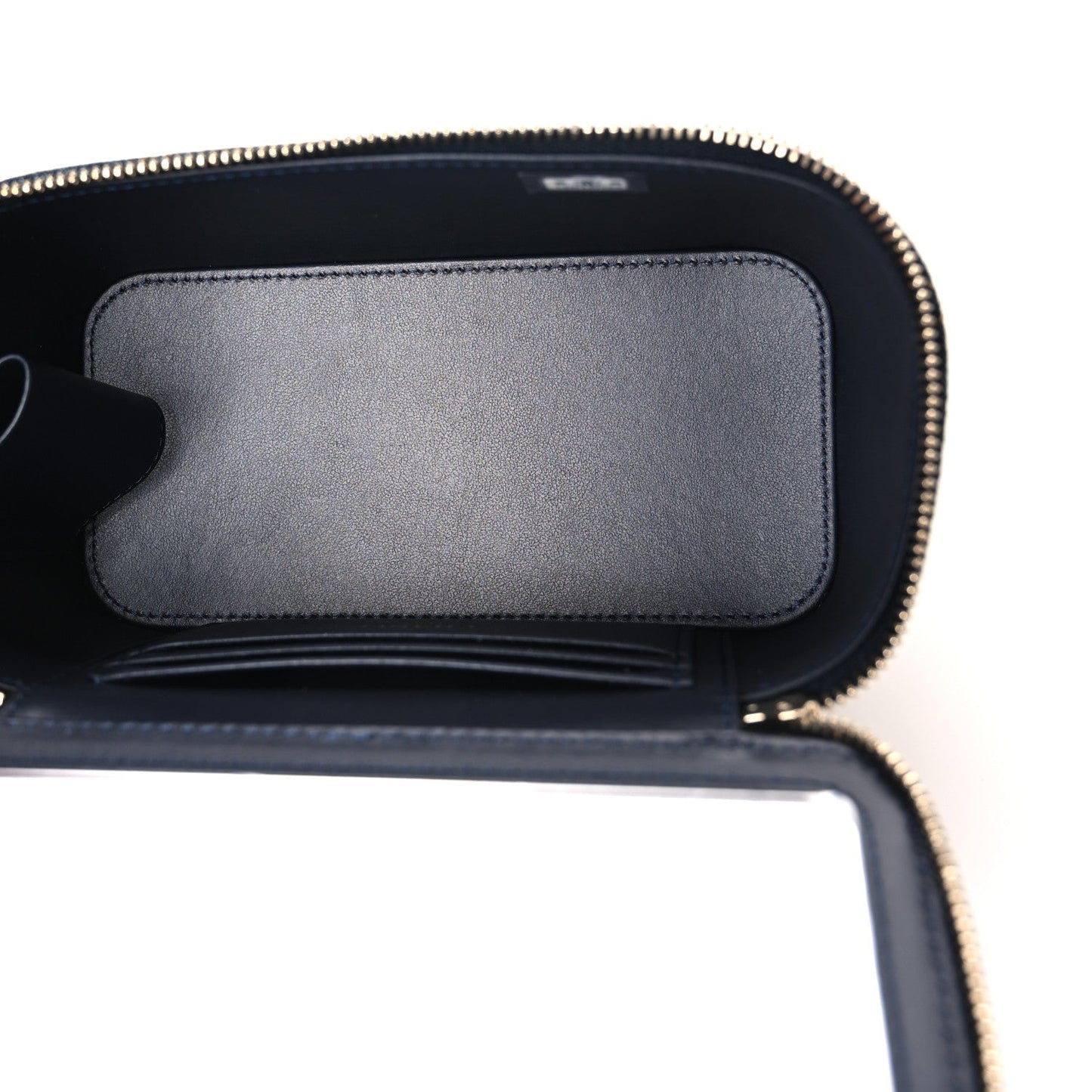 Denim Quilted Small Vanity Case With Chain Dark Blue Orange