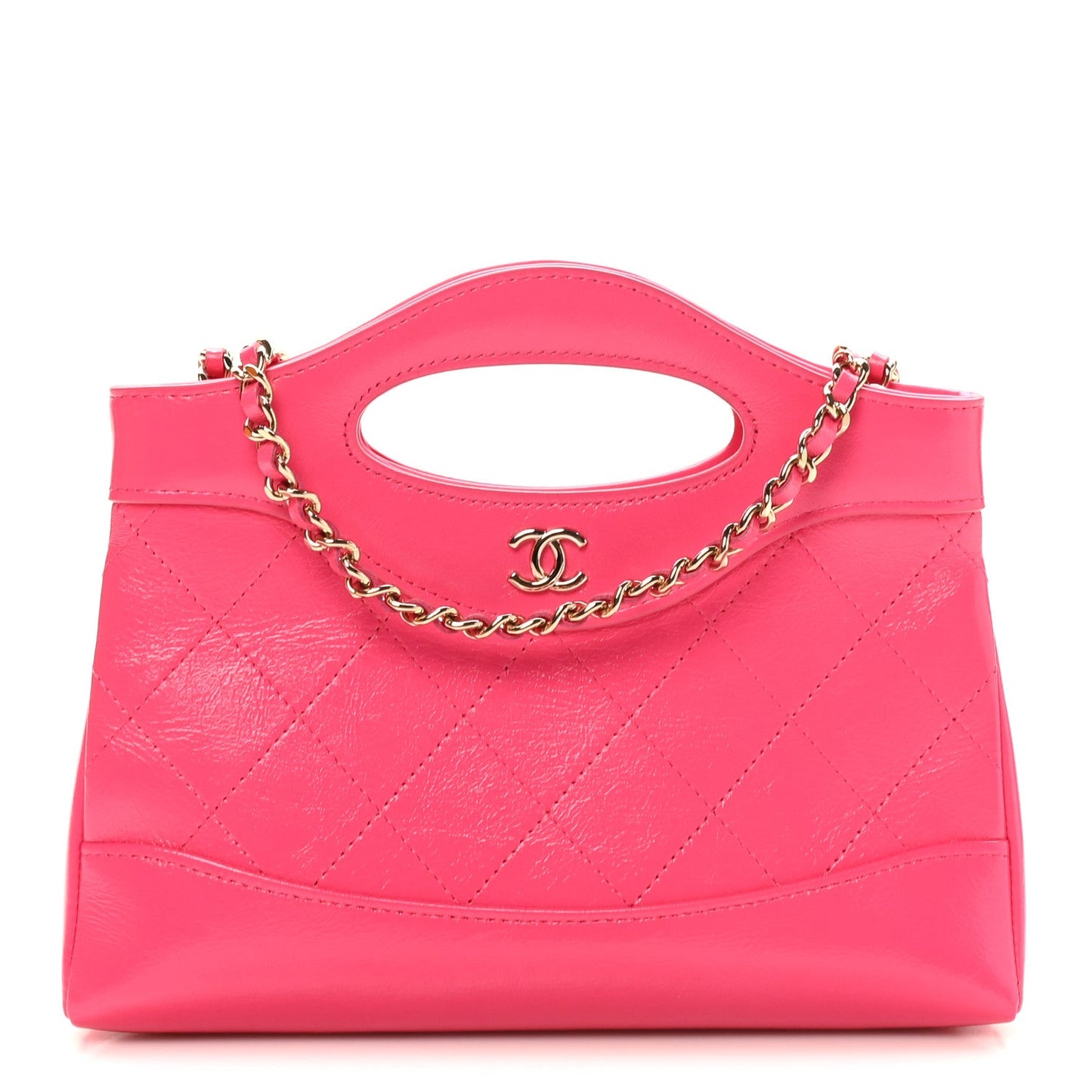 Shiny Crumpled Calfskin Quilted Nano 31 Shopping Bag Pink