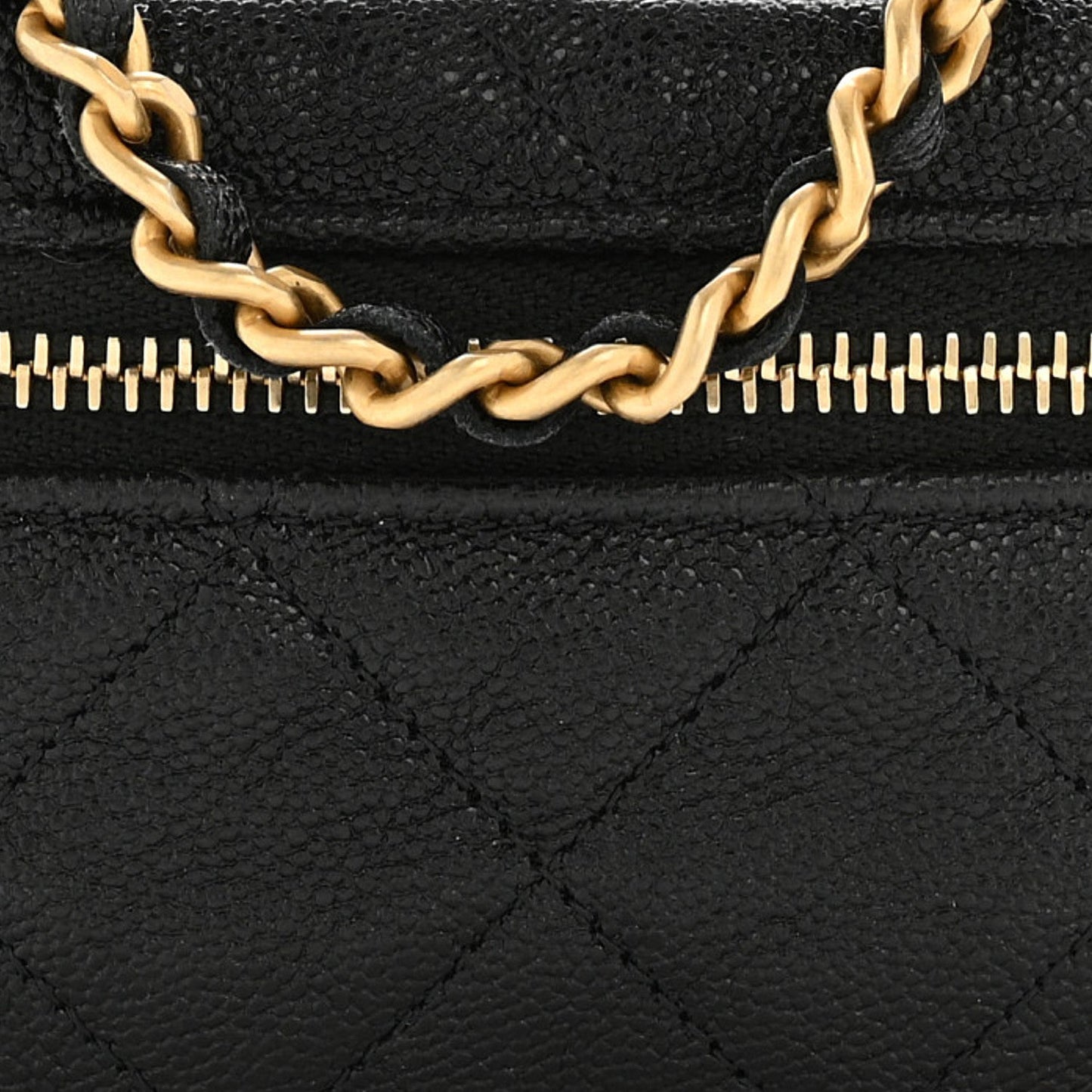 Caviar Quilted Mini Top Handle Vanity With Chain Black