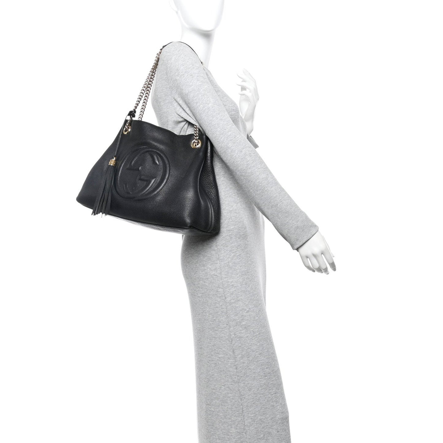 Pebbled Calfskin Medium Soho Chain Shoulder Bag Black
