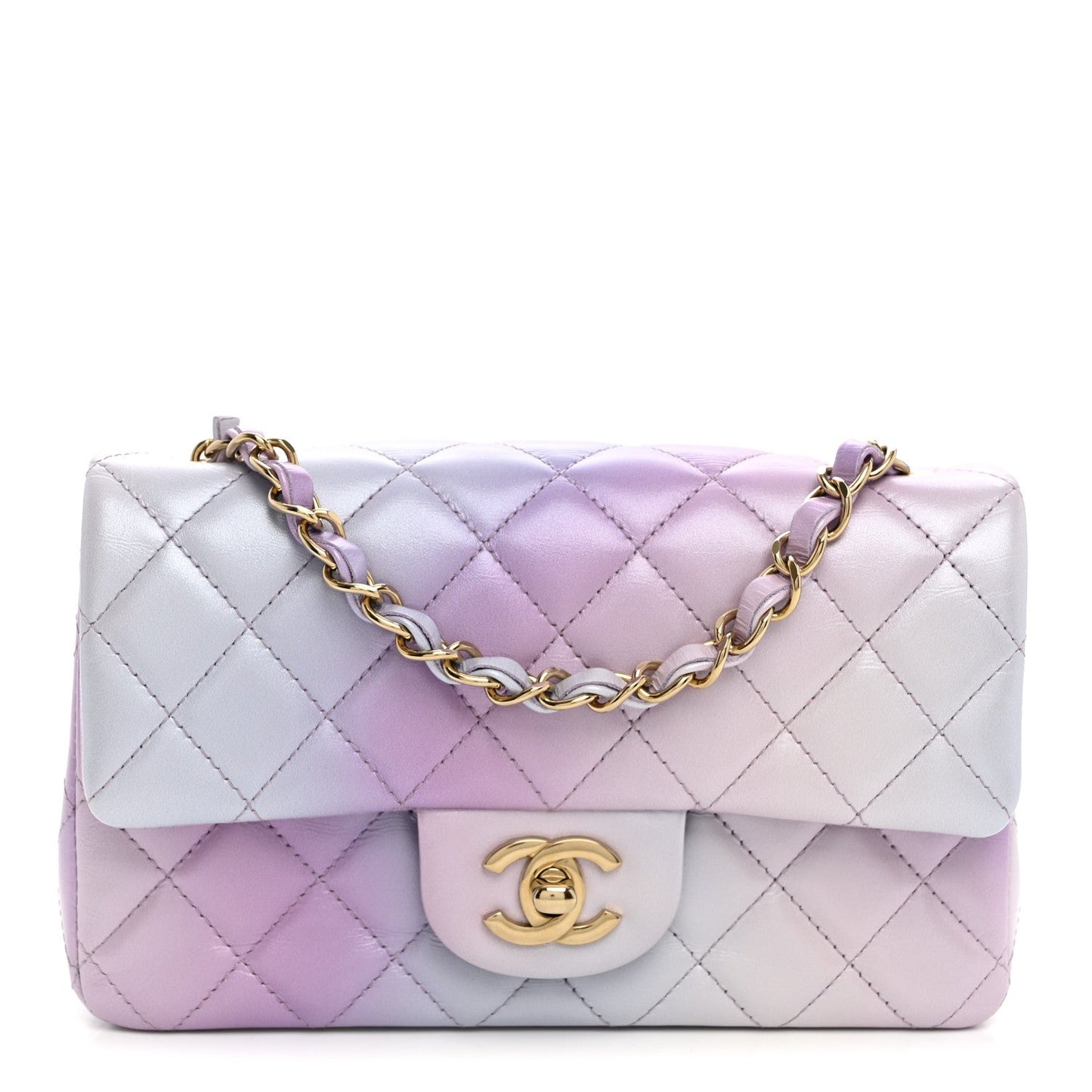Lambskin Quilted Tie Dye Ombre Mini Rectangular Flap Purple Blue Pink