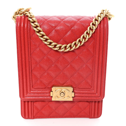Caviar Quilted North South Boy Flap Red