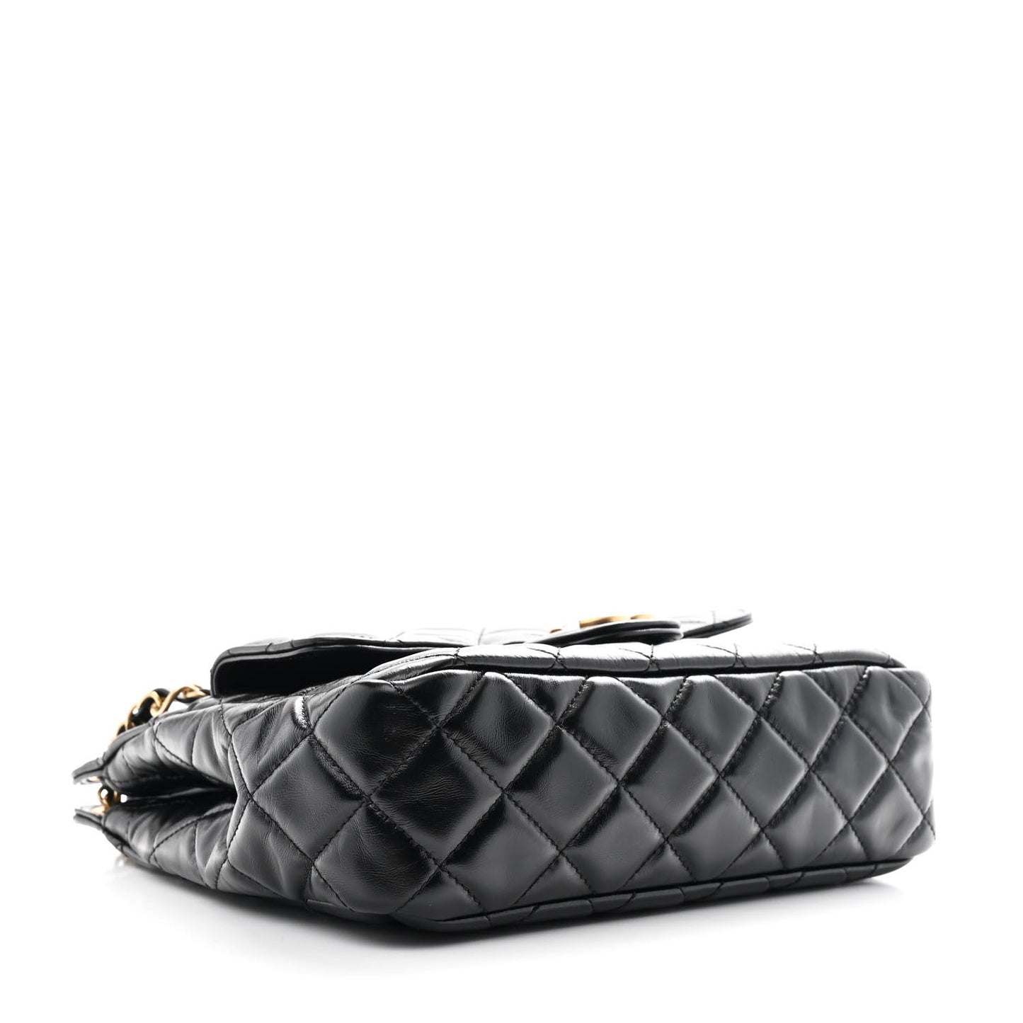 Shiny Crumpled Calfskin Quilted Wavy CC Hobo Black