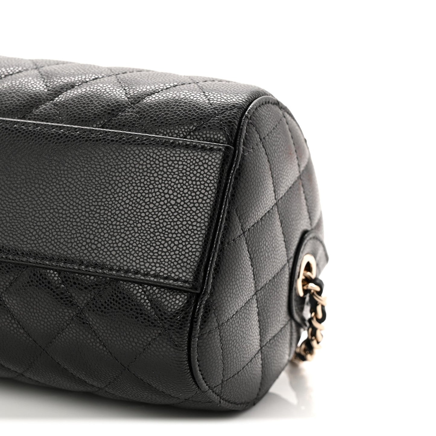 Caviar Quilted Barrel Clutch With Chain Black