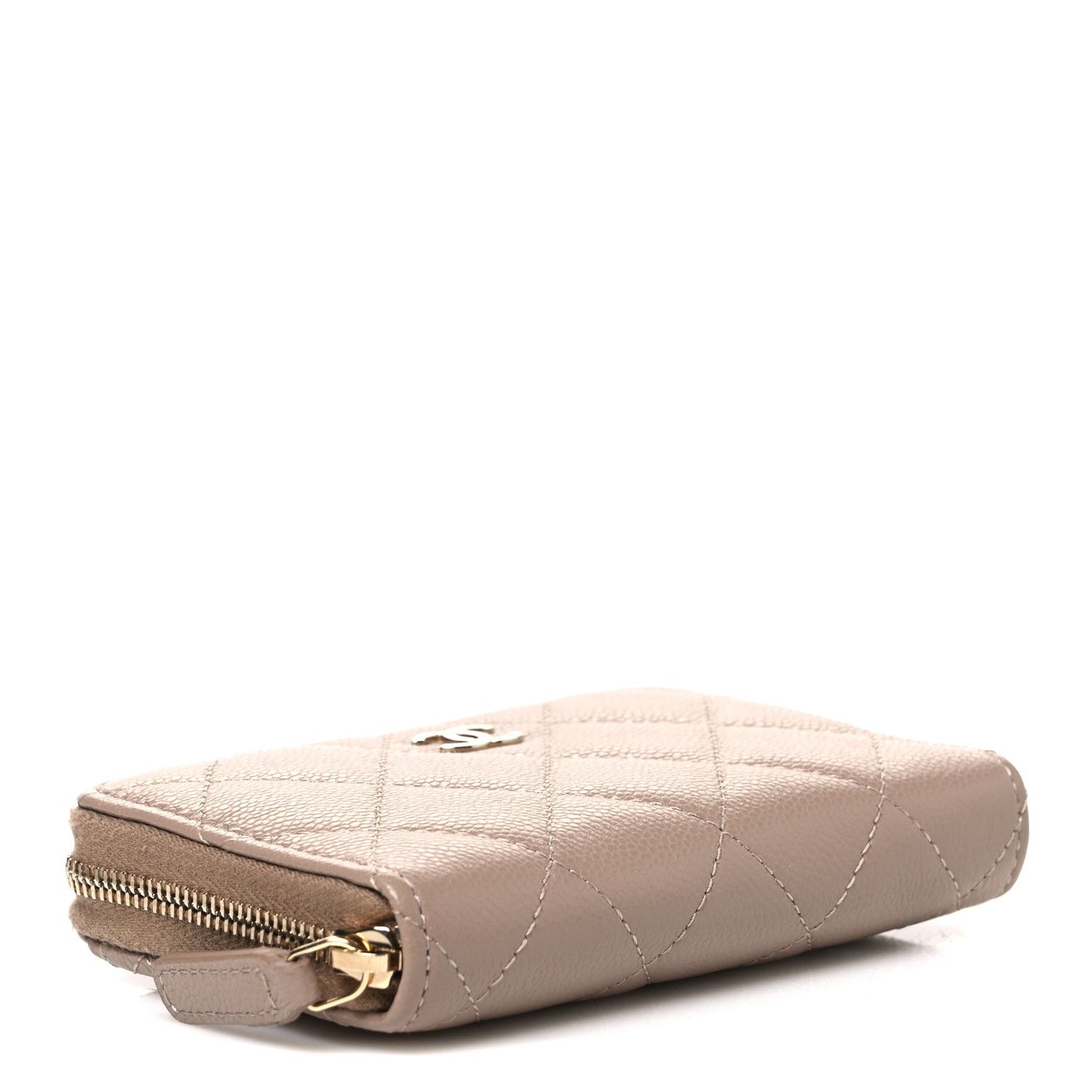 Caviar Quilted Small Zip Around Wallet Dark Beige