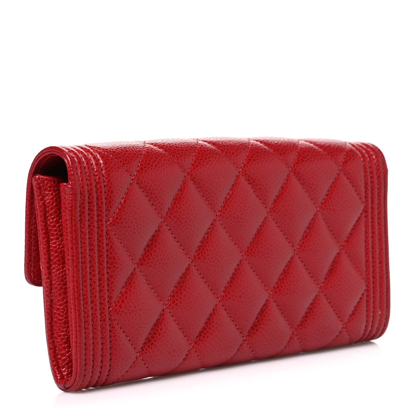 Caviar Quilted Large Boy Gusset Flap Wallet Red