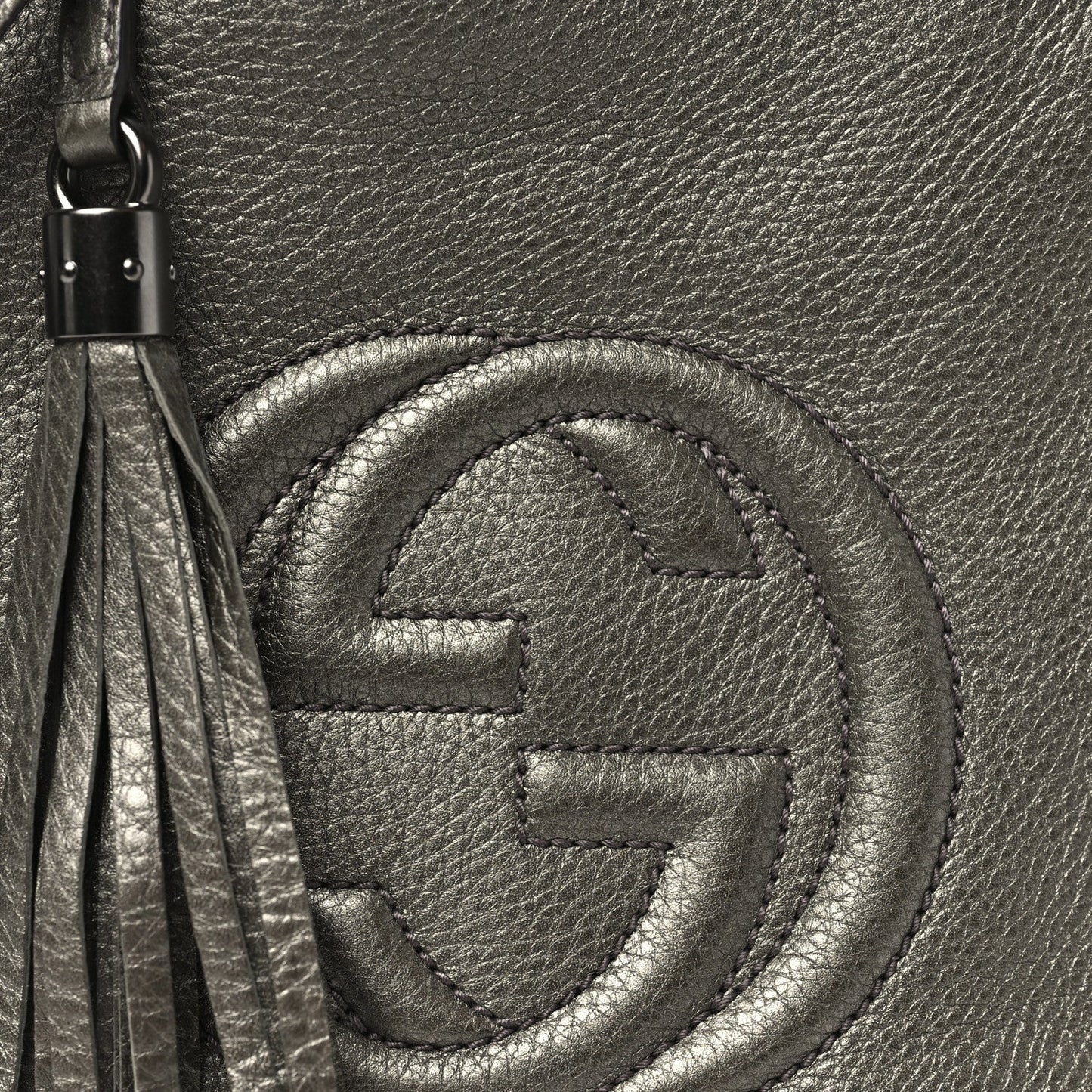 Metallic Pebbled Calfskin Small Soho Shoulder Bag Golden Beige