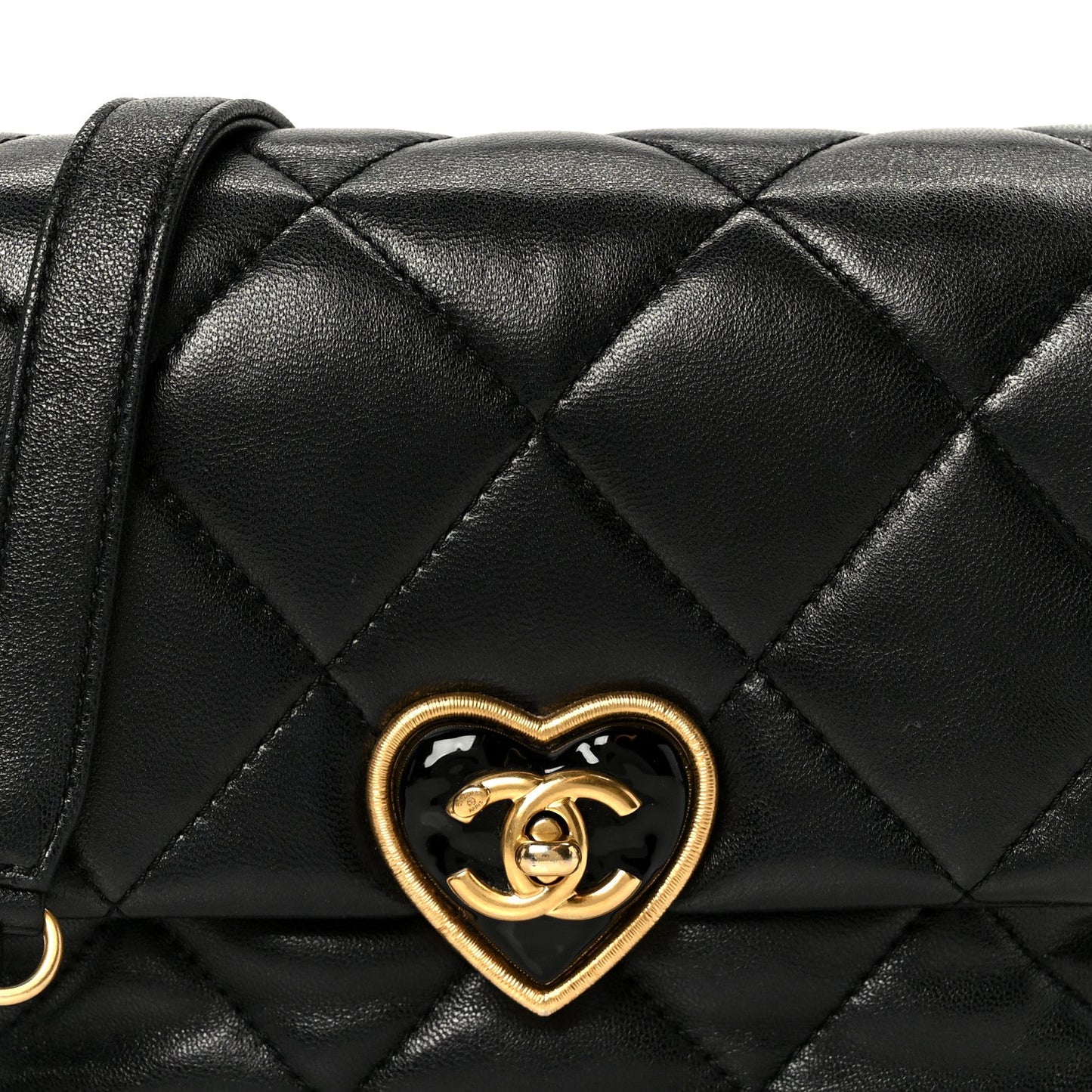 Lambskin Resin Quilted Mini Heart Square Flap Black