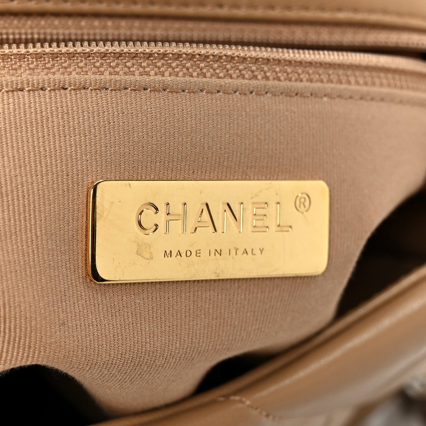 Lambskin Quilted Medium Chanel 19 Flap Dark Beige