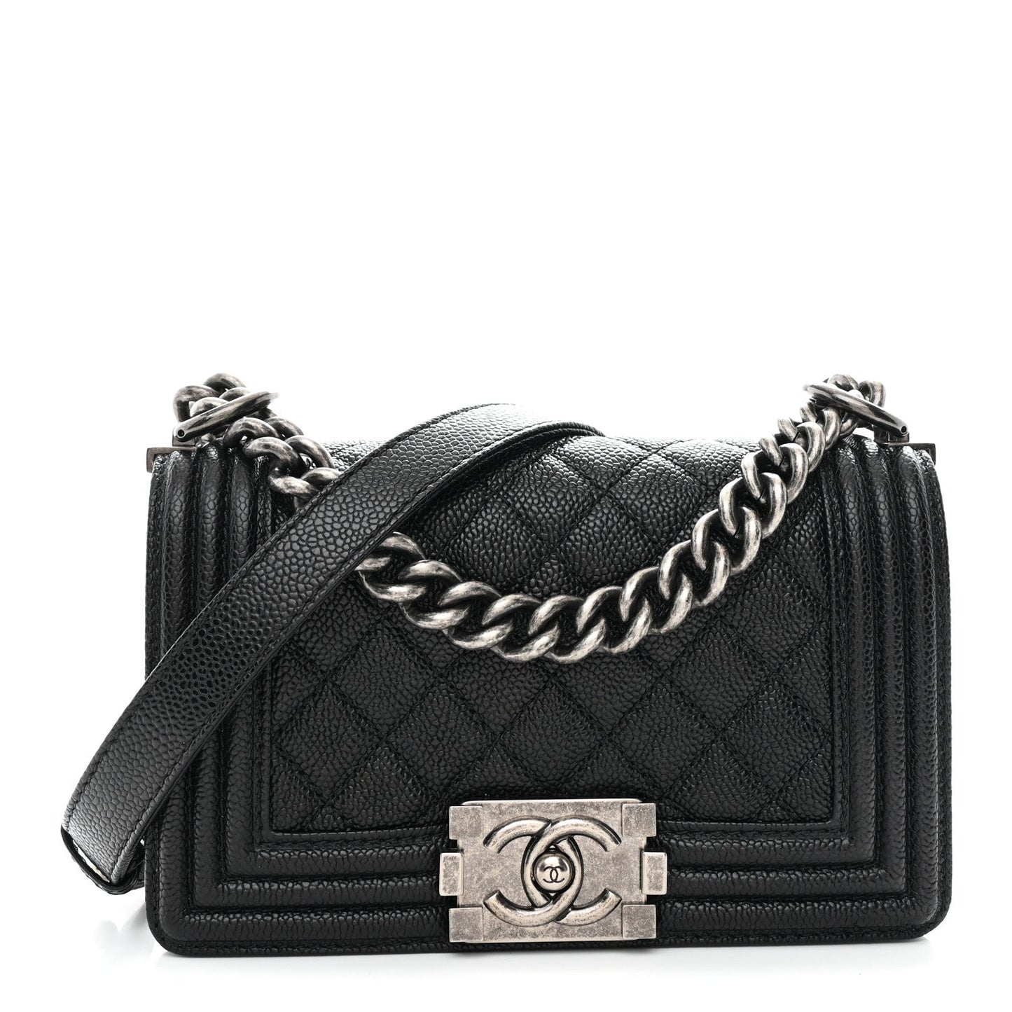 Caviar Quilted Small Boy Flap Black