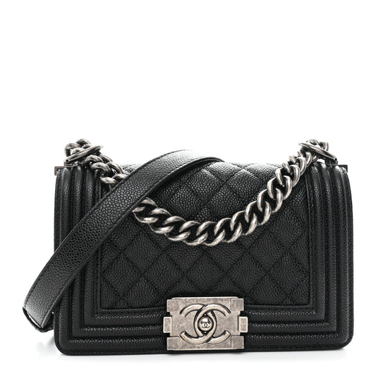 Caviar Quilted Small Boy Flap Black