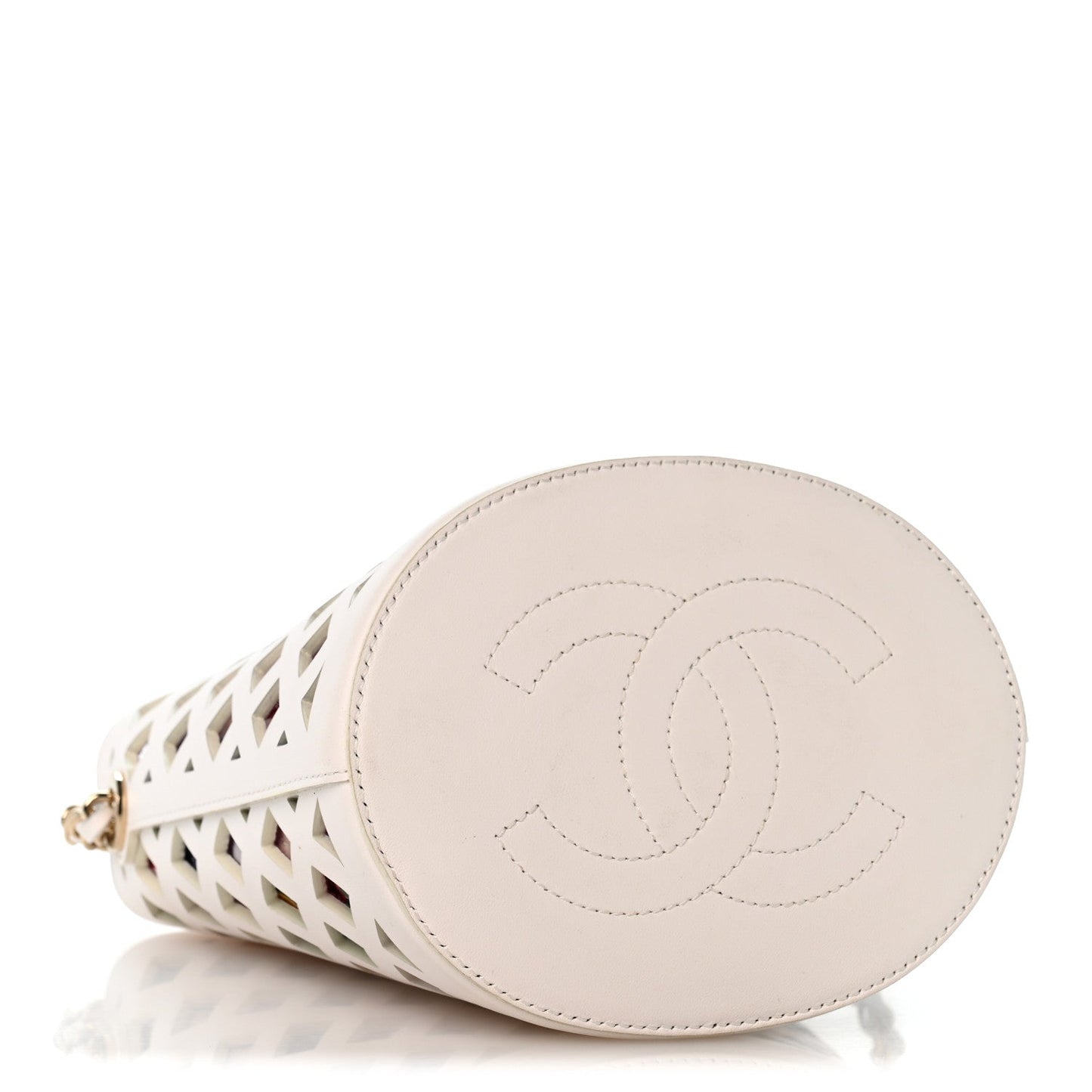 Lambskin Sea Through Bucket Drawstring Bag White Multicolor
