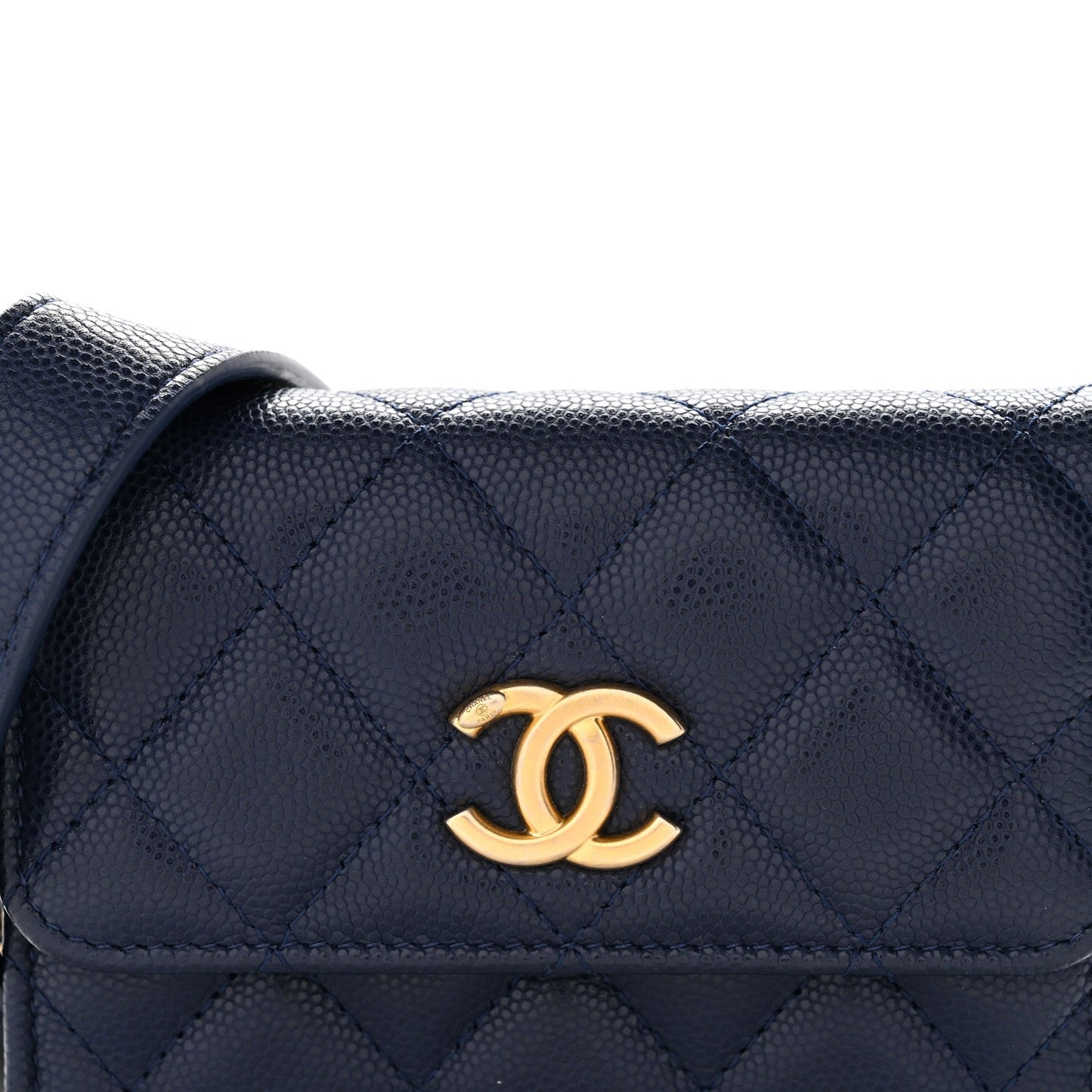 Caviar Quilted Twist Your Buttons Coin Purse With Chain Navy