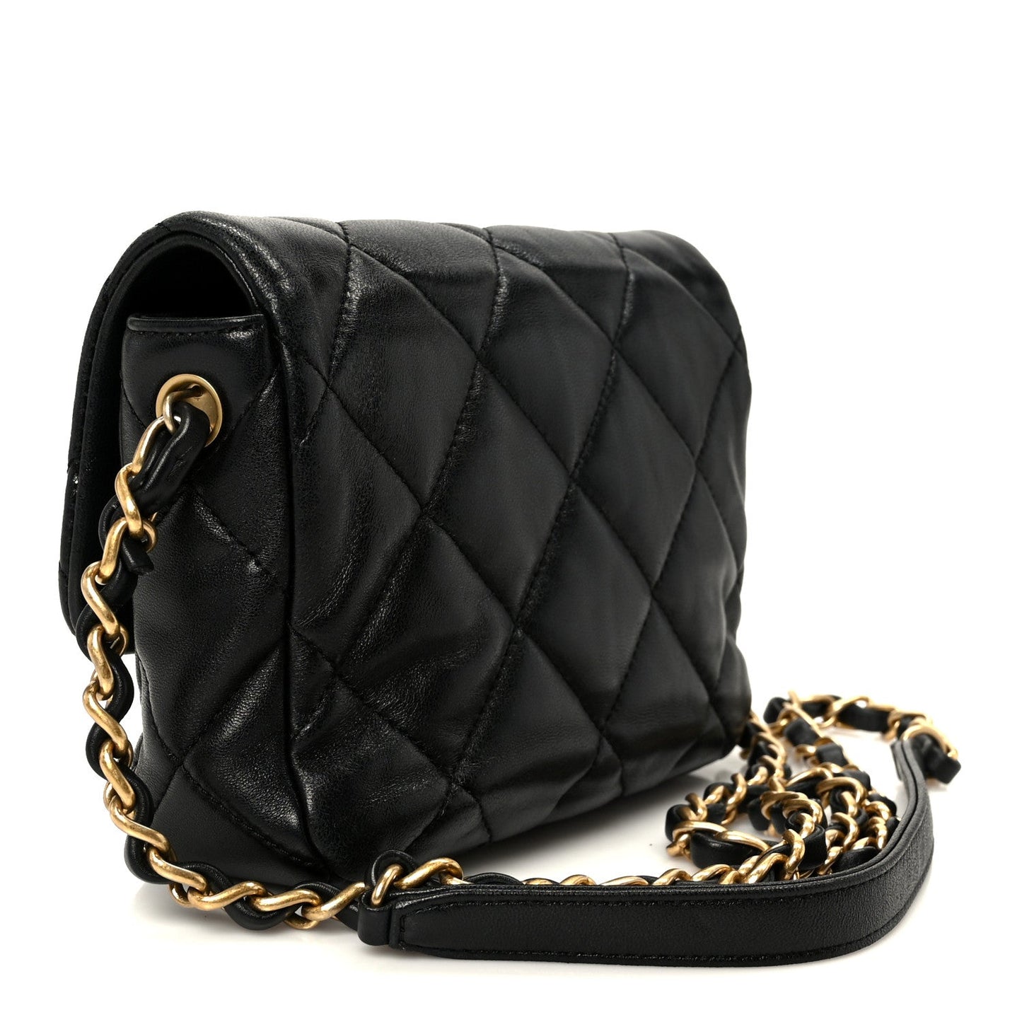 Lambskin Resin Quilted Mini Heart Square Flap Black