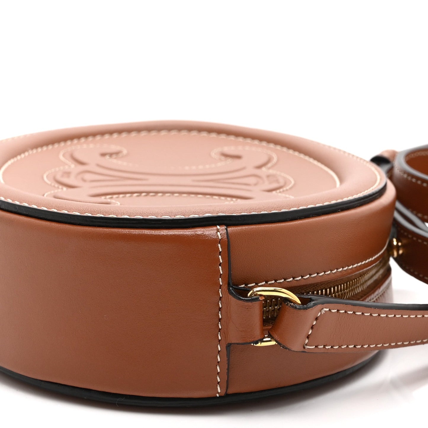 Smooth Calfskin Cuir Small Triomphe Oval Crossbody Purse Tan