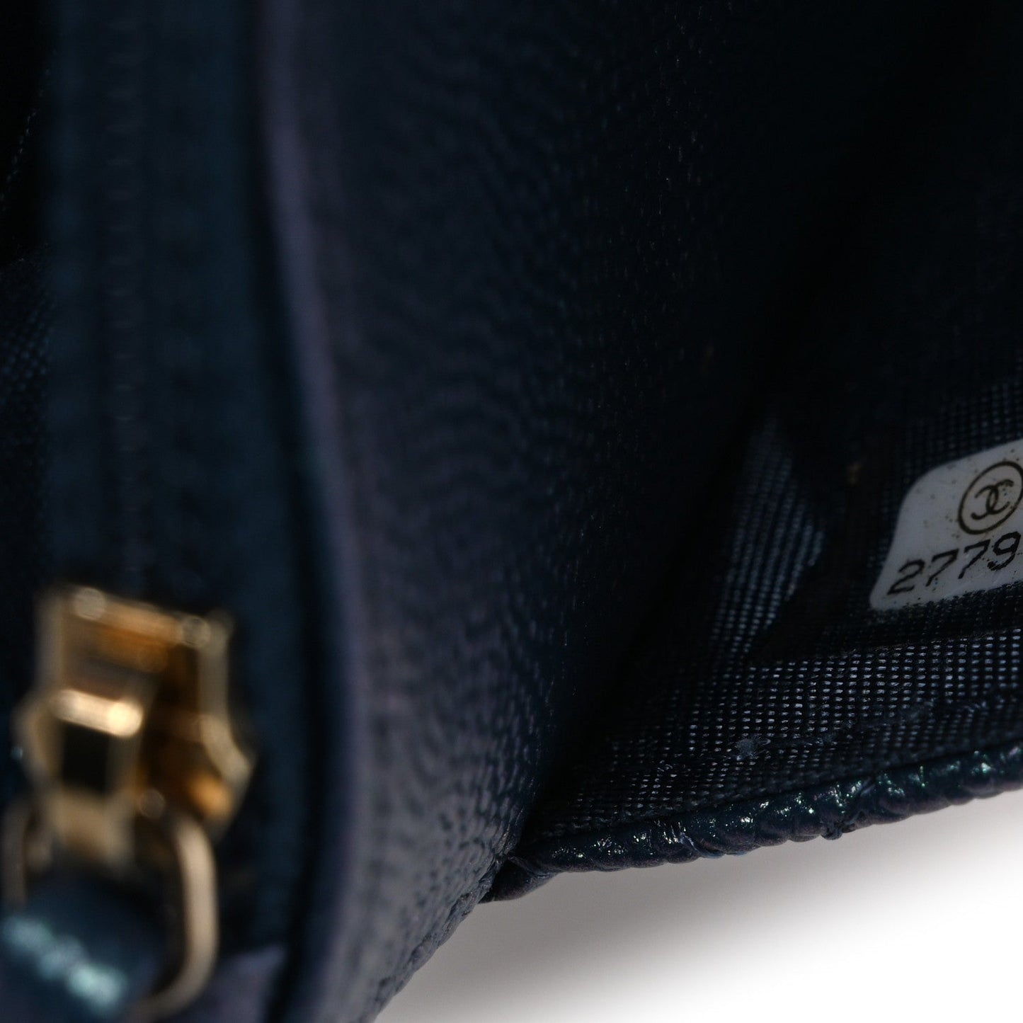Iridescent Caviar Quilted Wallet on Chain WOC Dark Blue