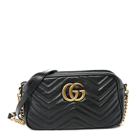 Calfskin Matelasse Small GG Marmont Chain Shoulder Bag Black