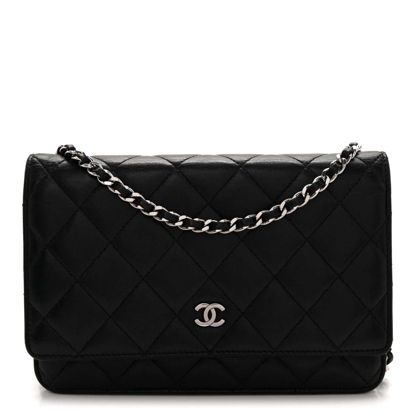 Lambskin Quilted Wallet On Chain WOC Black