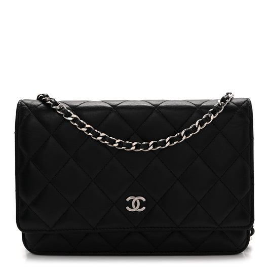 Lambskin Quilted Wallet On Chain WOC Black