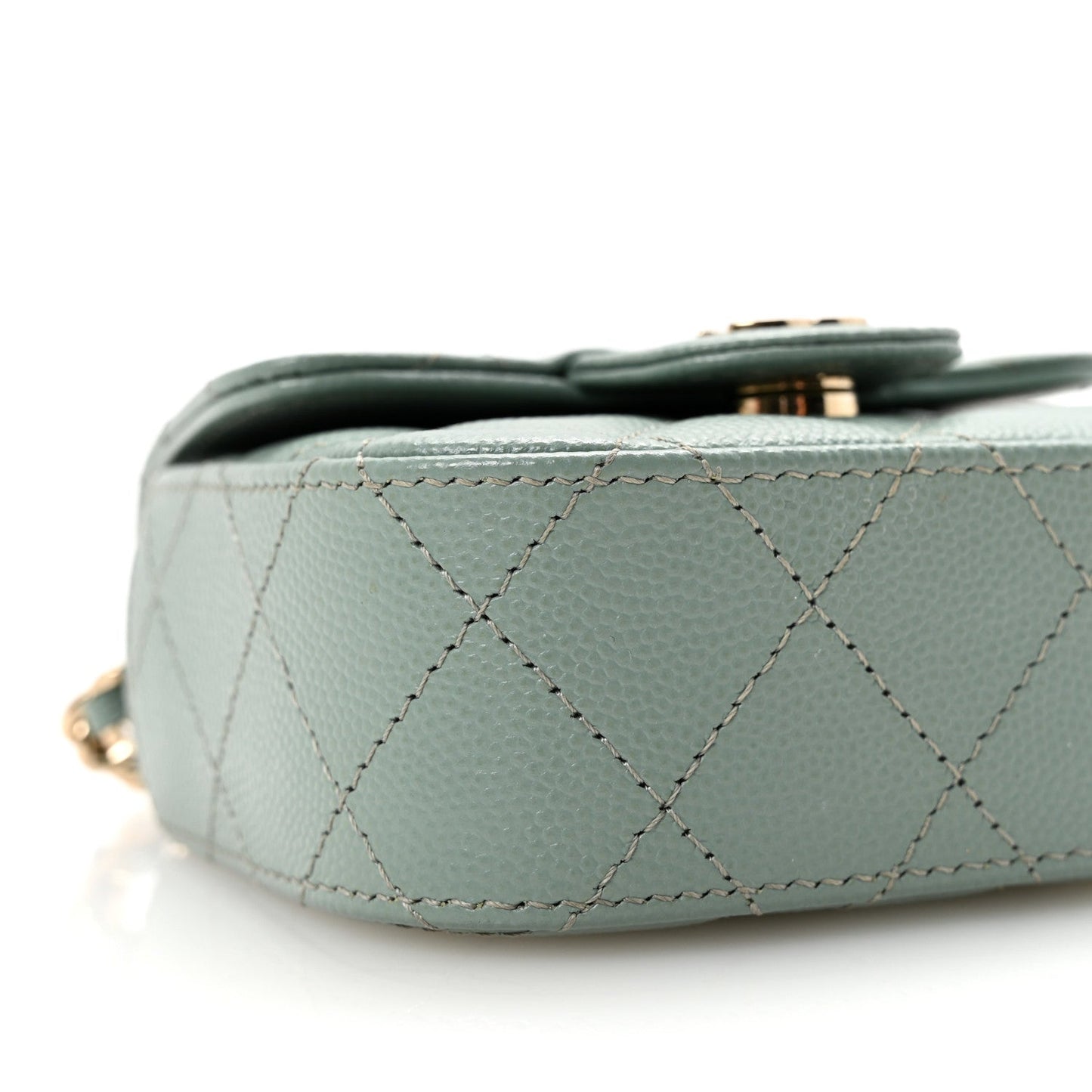 Caviar Quilted Mini Clutch With Chain Light Green