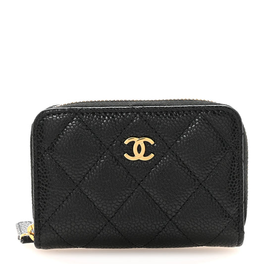 Caviar Quilted Zip Coin Purse Black