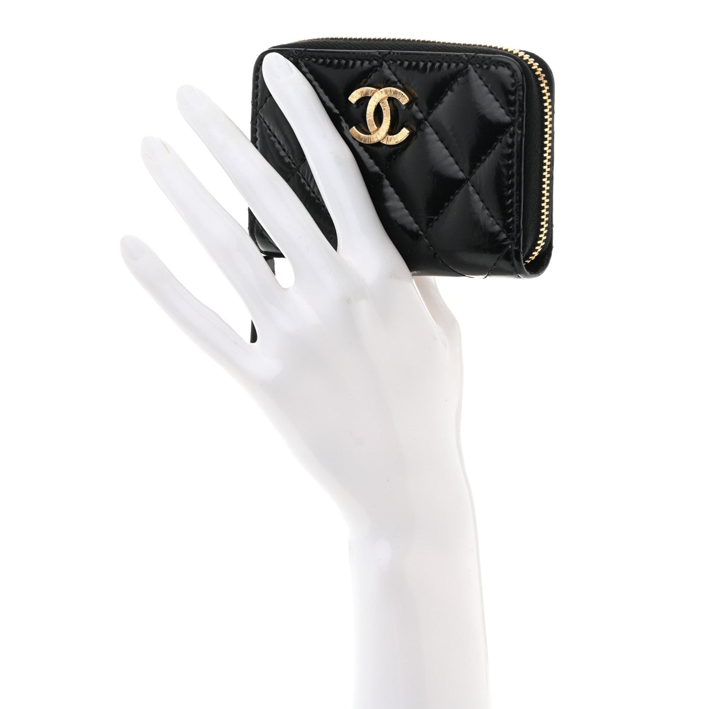 Shiny Lambskin Quilted Textured CC Zip Coin Purse Black