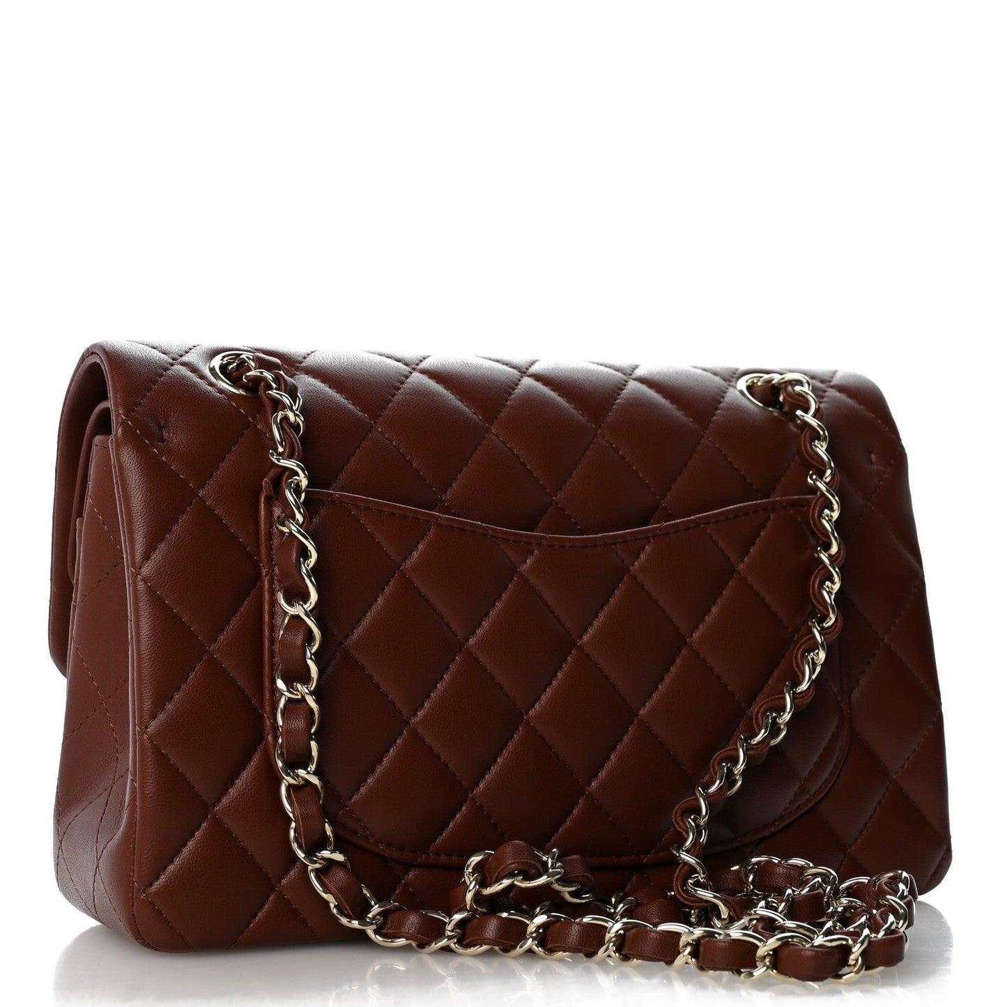 Lambskin Quilted Small Double Flap Dark Brown