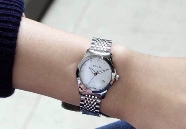 Gucci G Timeless Diamonds Mother of Pearl Dial Silver Steel Strap Watch For Women - YA126504
