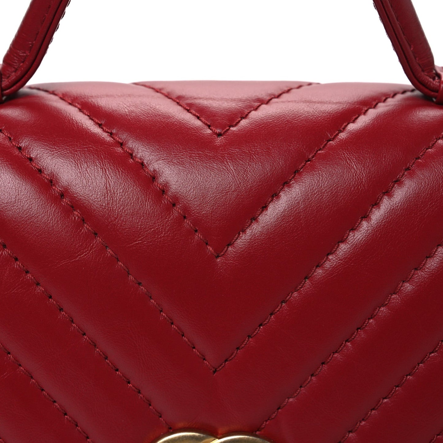 Calfskin Chevron Quilted Top Handle Flap Red