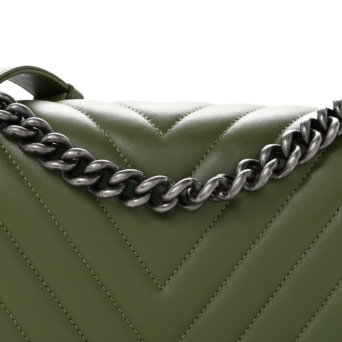 Calfskin Chevron Quilted Medium Boy Flap Dark Green