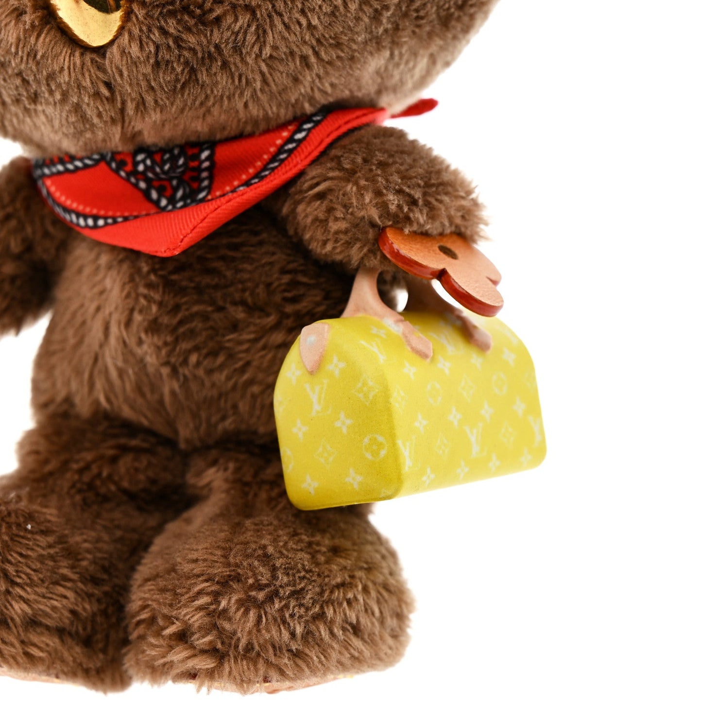 Faux Fur LV Louis Bear Western Bag Charm Key Holder Red