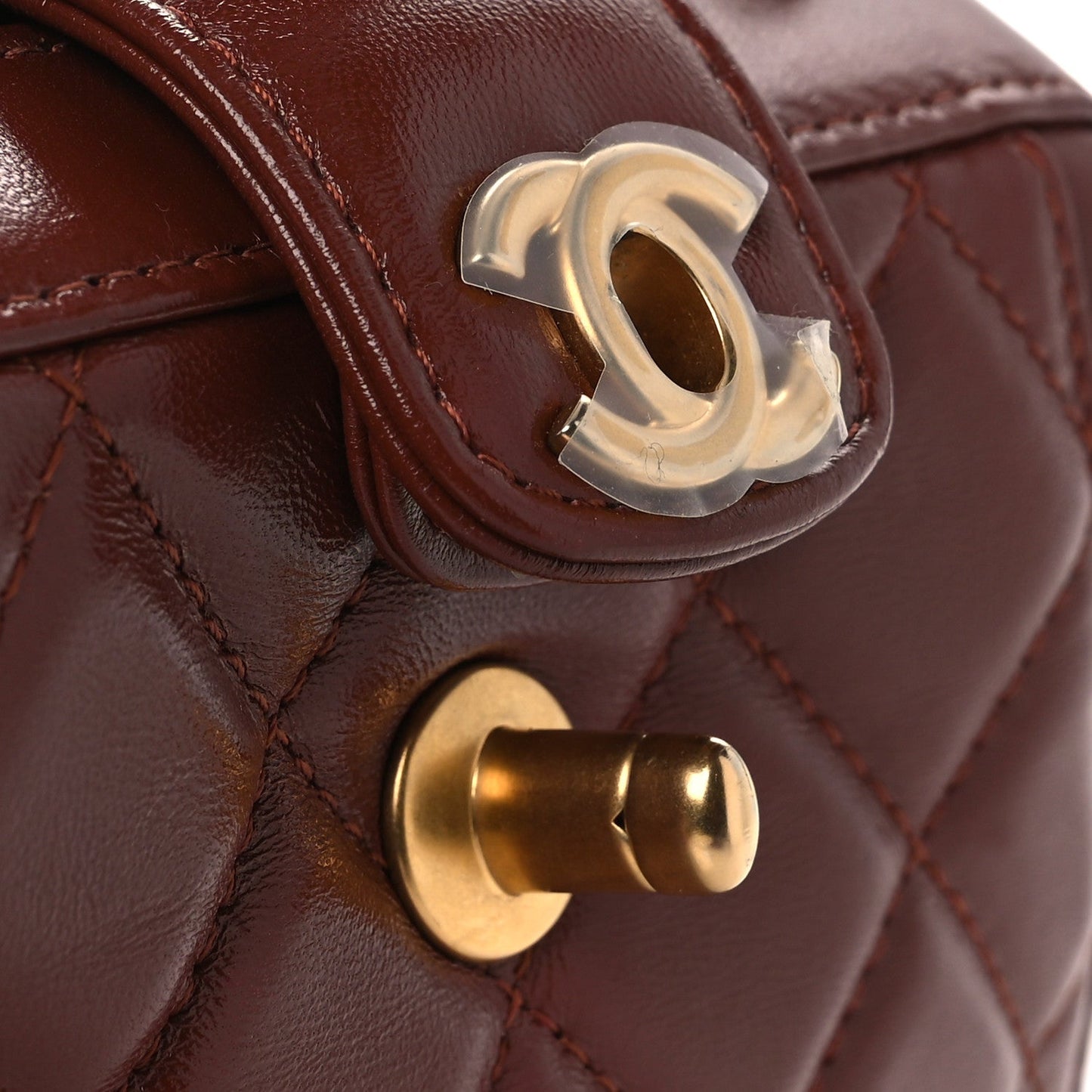 Shiny Lambskin Quilted Mini Cocodoc Top Handle Bag Brown