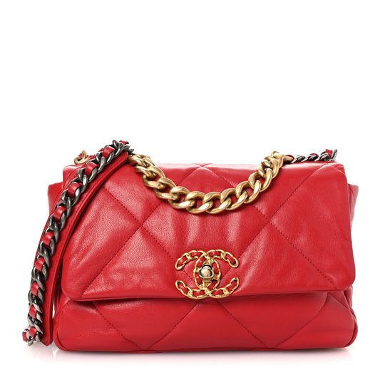 Lambskin Quilted Medium Chanel 19 Flap Red