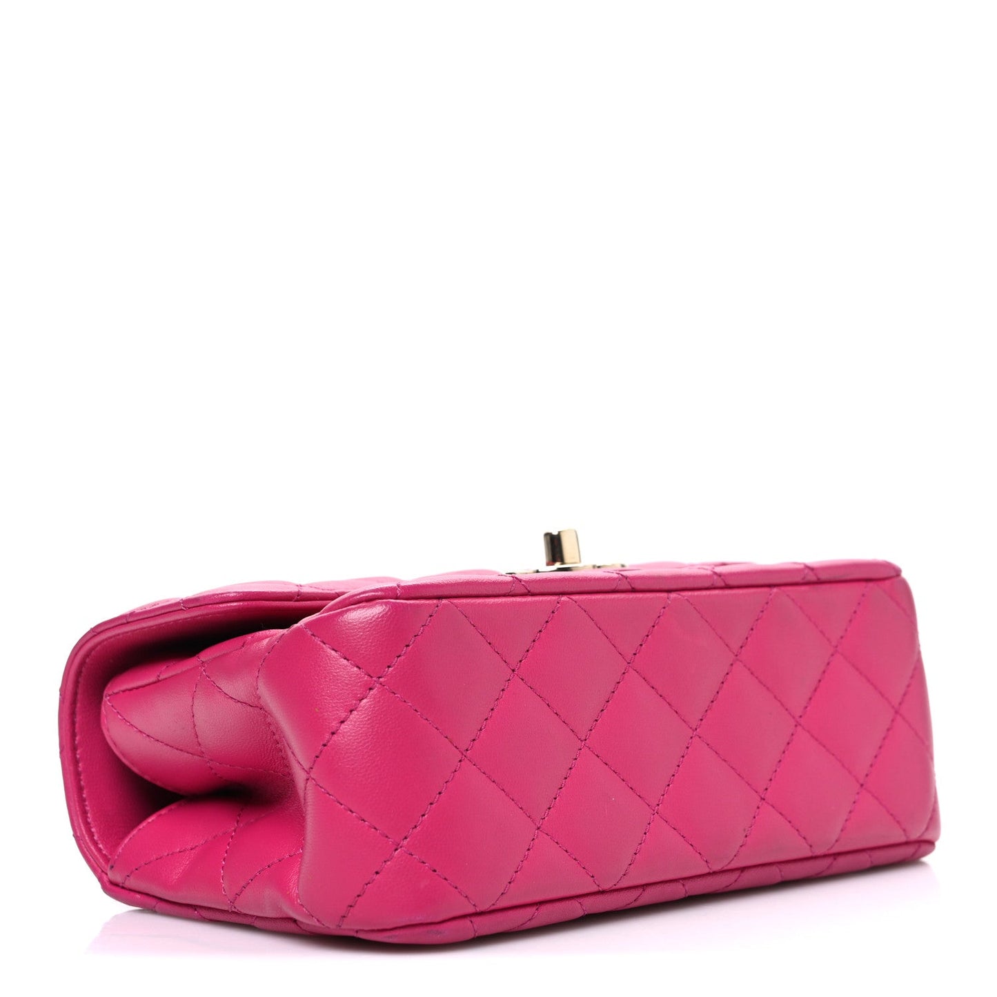 Lambskin Quilted Mini Crystal Top Handle Rectangular Flap Dark Pink
