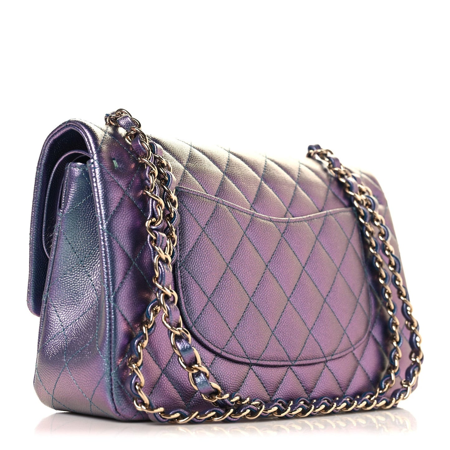 Iridescent Caviar Quilted Medium Double Flap Purple
