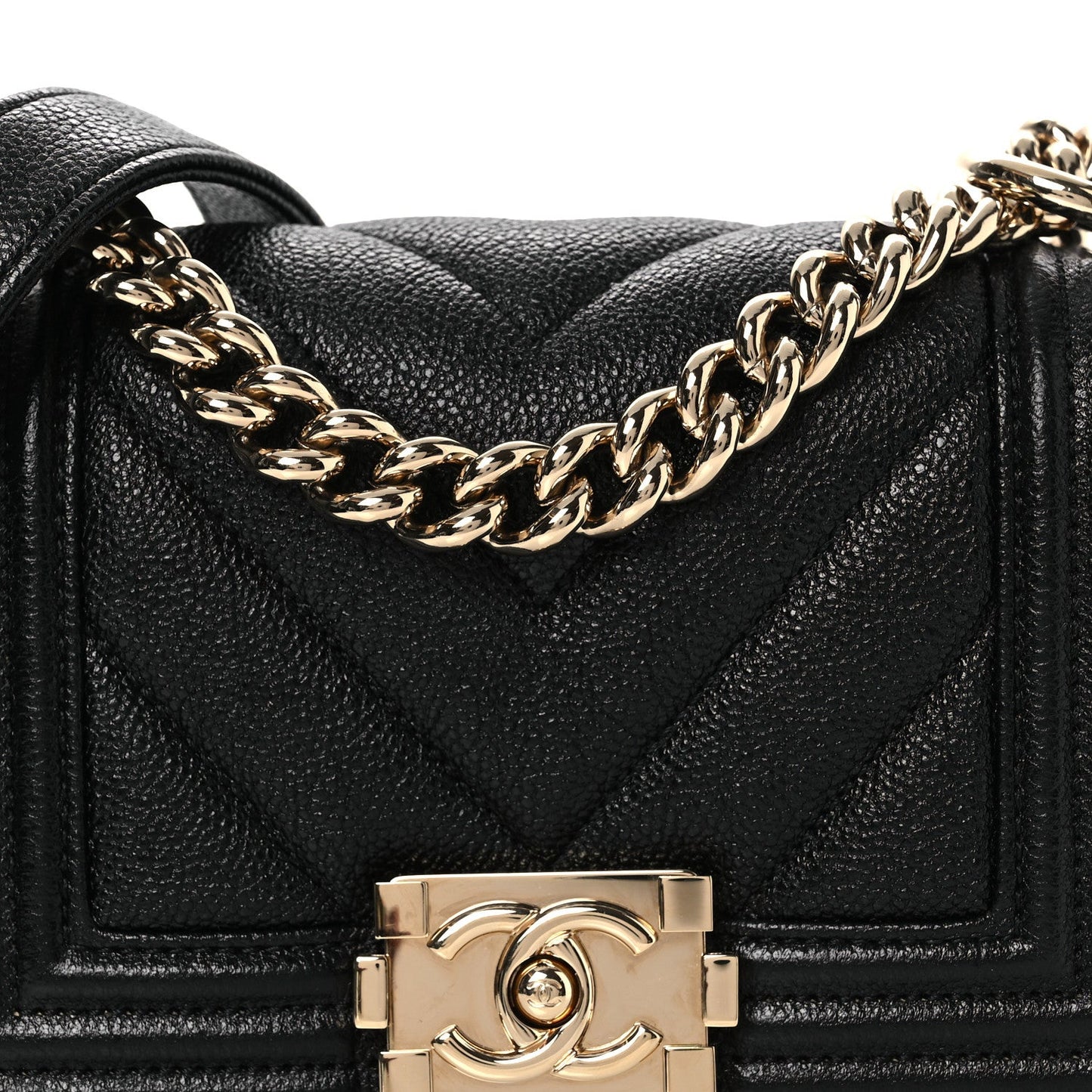 Caviar Chevron Quilted Mini Boy Flap Black Black