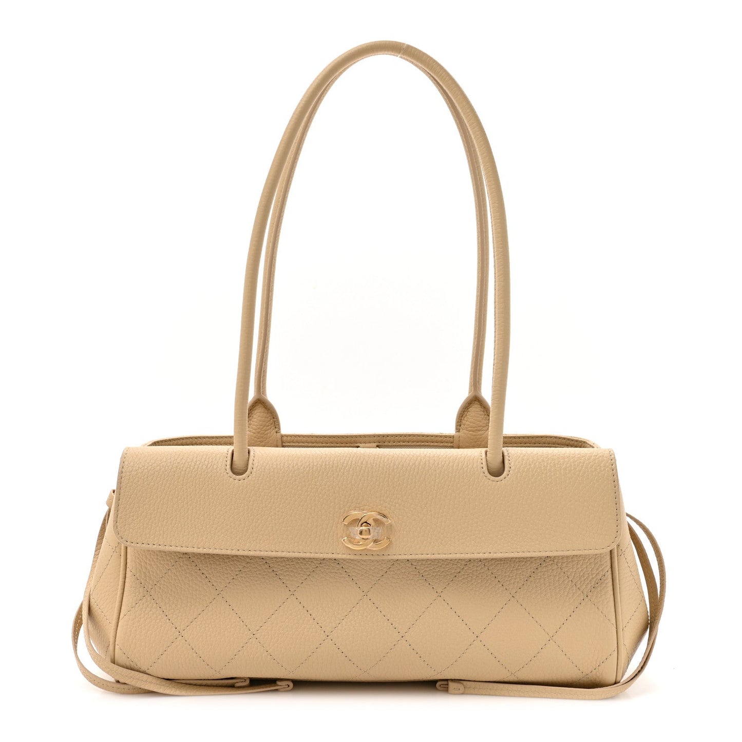 Grained Calfskin Stitched Urban Essentials Small Shopping Bag Beige