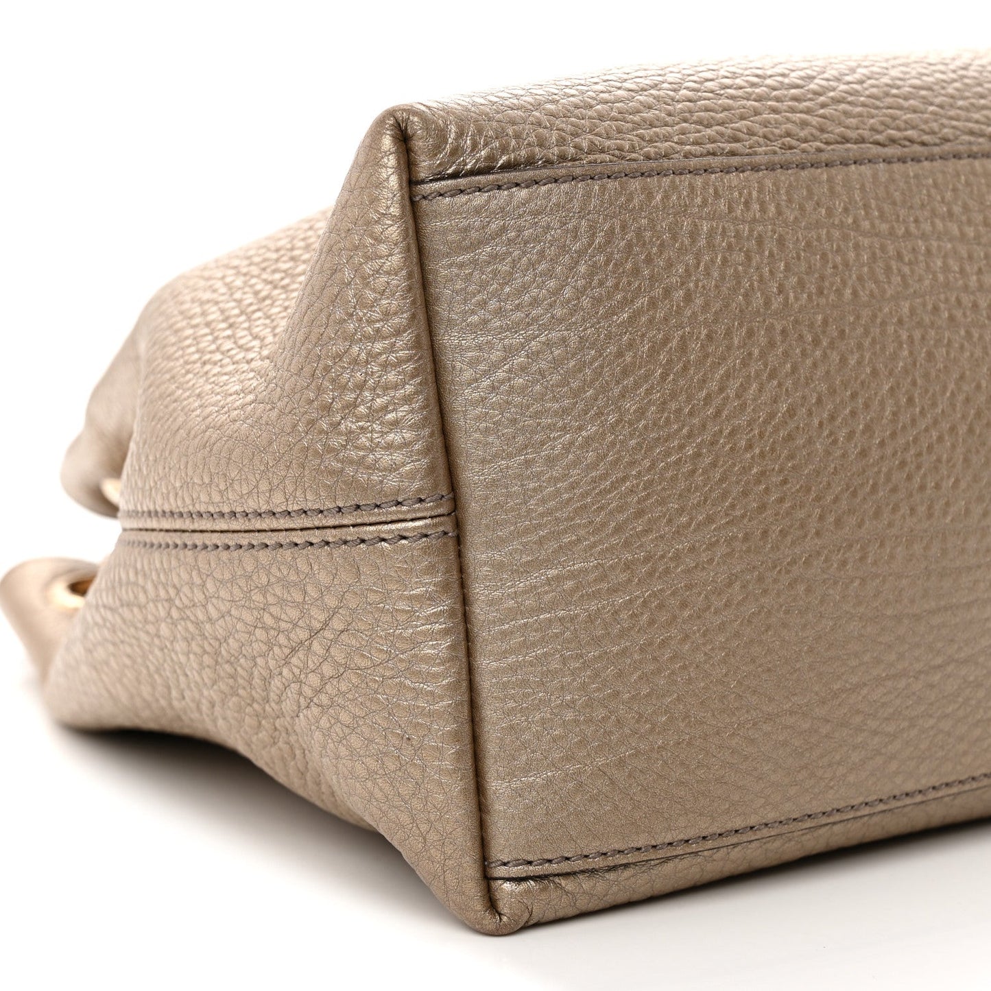 Metallic Pebbled Calfskin Medium Soho Chain Shoulder Bag Golden Beige