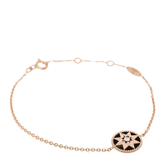 18K Rose Gold Diamond Black Onyx Rose Des Vents Bracelet
