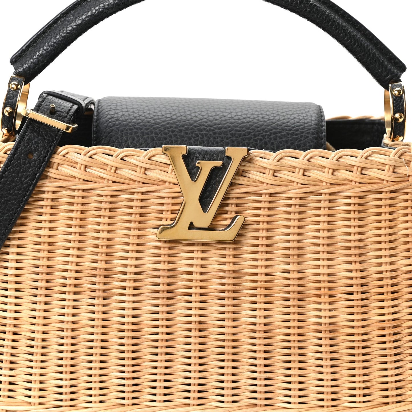 Rattan Calfskin Capucines BB Black