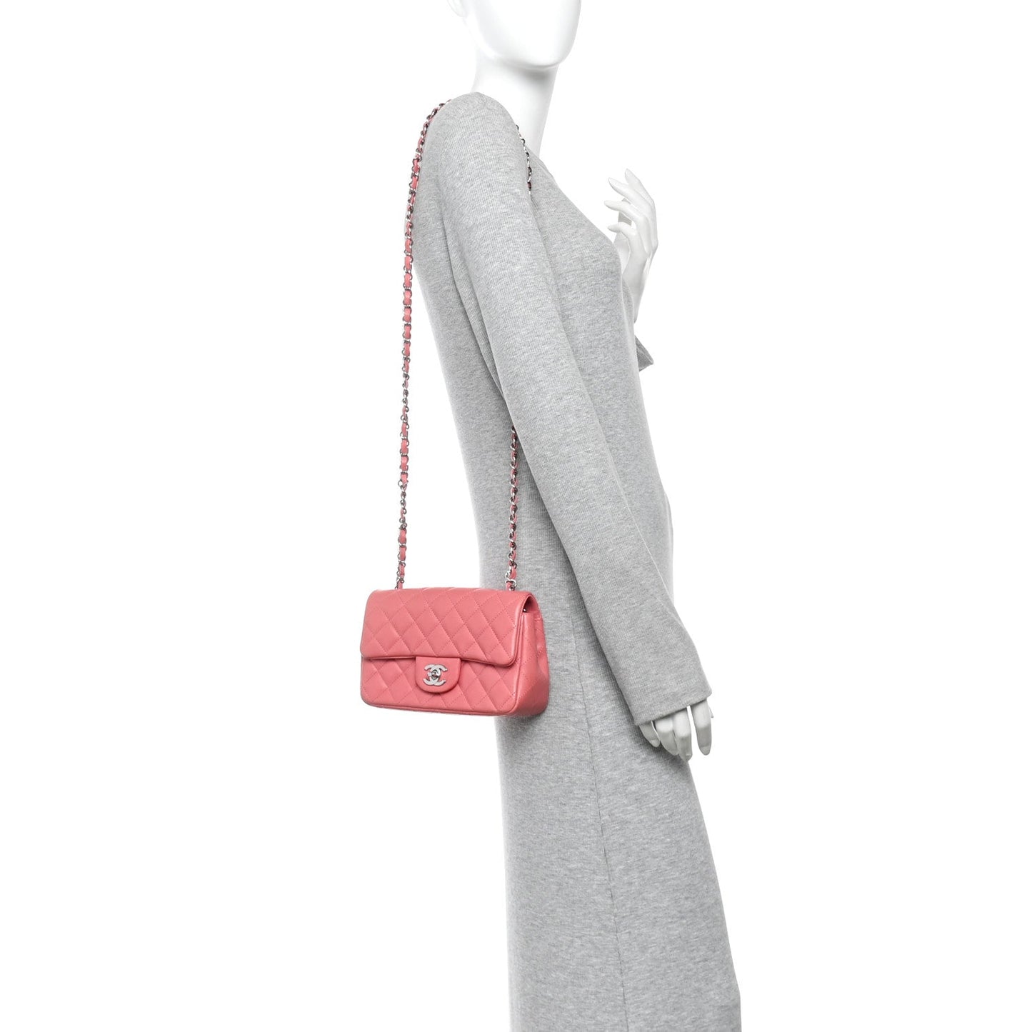 Lambskin Quilted Mini Rectangular Flap Pink