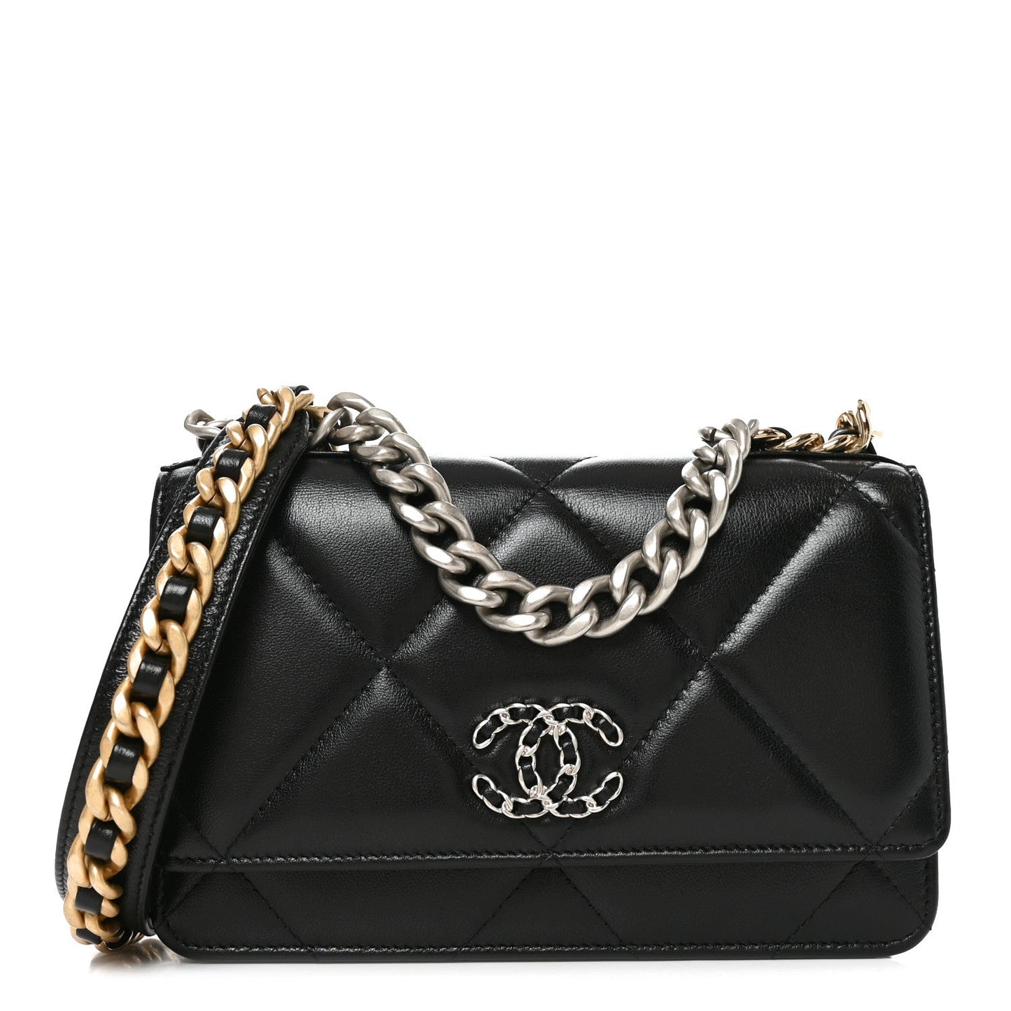 Lambskin Quilted Chanel 19 Wallet On Chain WOC Black